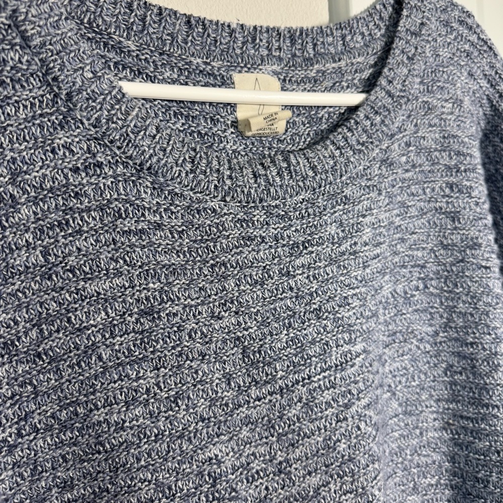 Joie Heathered Blue Ribbed Knit Sweater Size XL Winter Fall Buttons Crew Neck - Picture 3 of 9